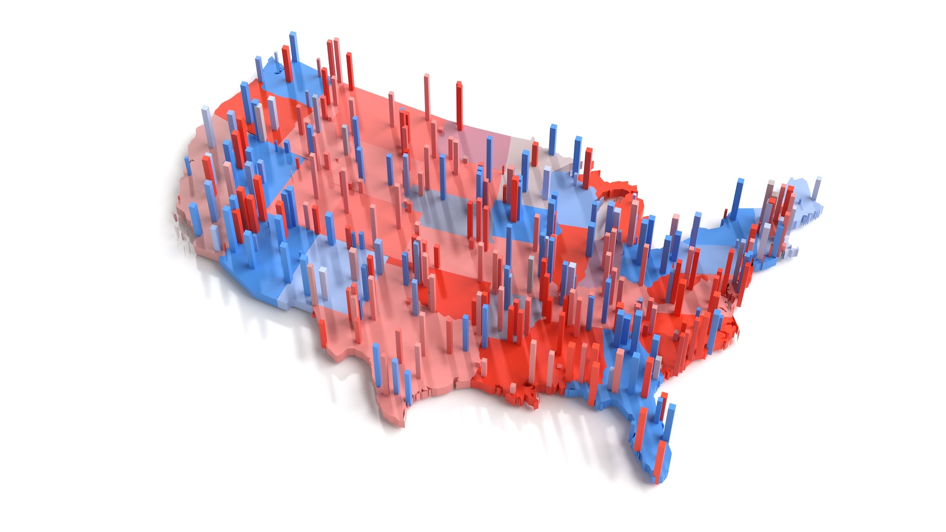 usa map of republicans and democrats vote counting data visualization of the electoral colleges 3d representation.