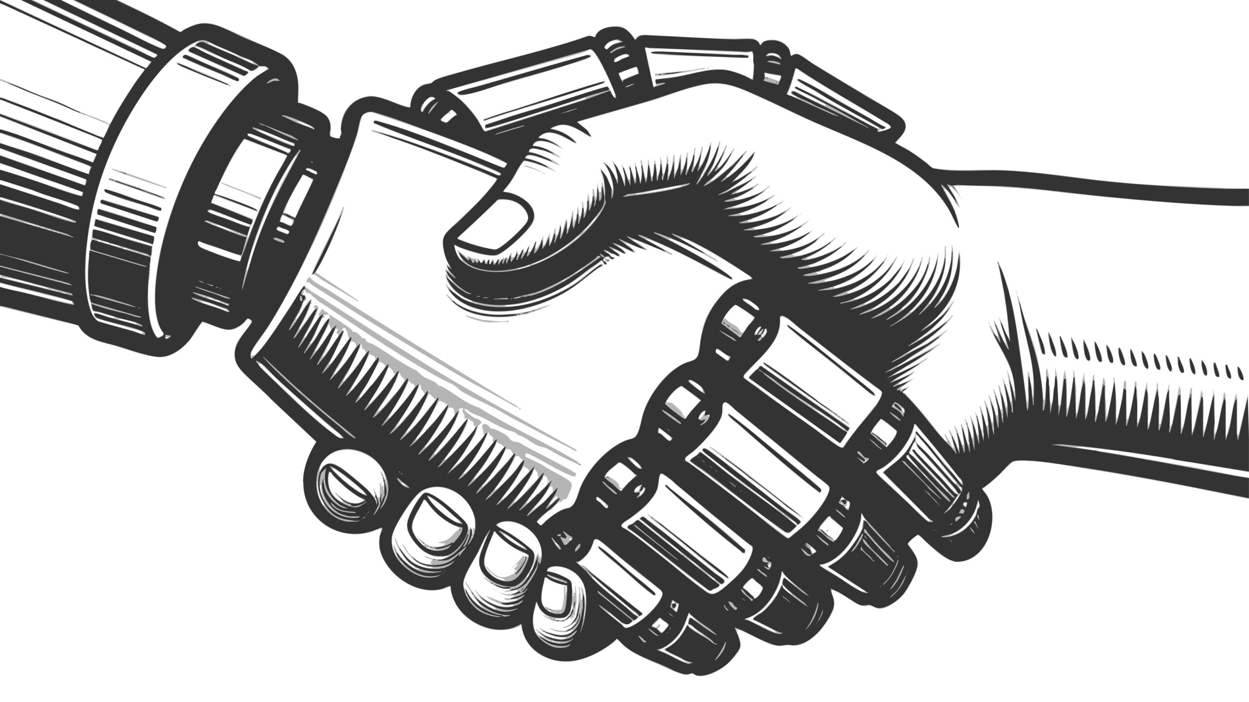 Human hand shaking a robot hand